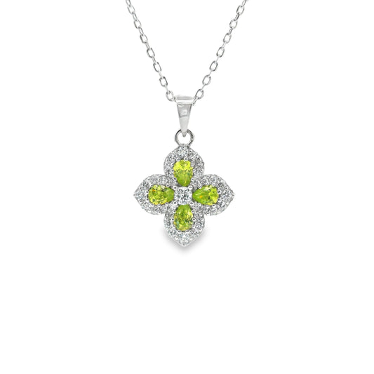 Silver & Peridot Cubic Zirconia Classic Clover Necklace