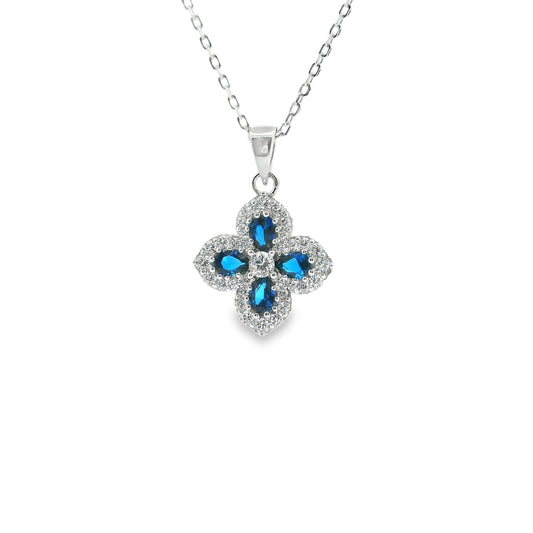 Silver & Sapphire Cubic Zirconia Classic Clover Necklace