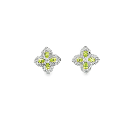 Silver & Perdiot Cubic Zirconia Classic Clover Earrings