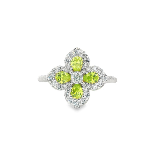 Silver & Canary Cubic Zirconia Classic Clover Ring