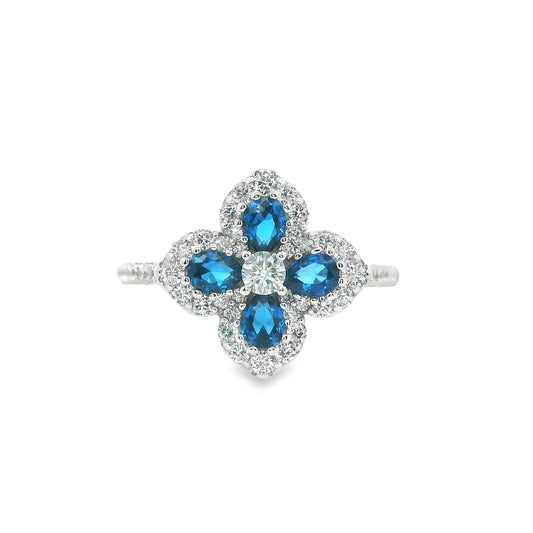 Silver & Sapphire Cubic Zirconia Classic Clover Ring