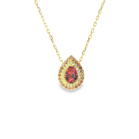 18ct Gold Pink Tourmaline and Diamonds Pendant