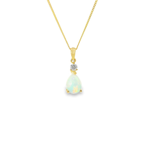 9ct Gold Pendant with Opal and Diamond
