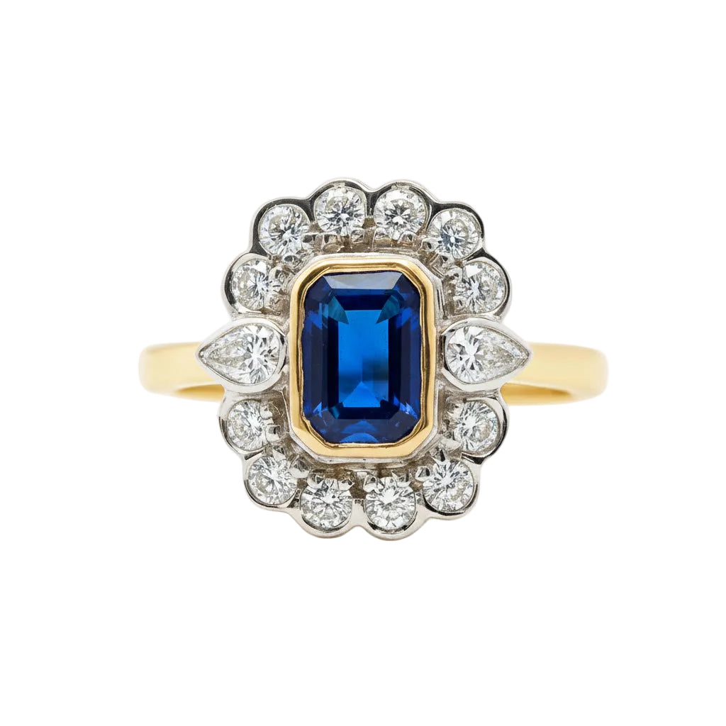 Art Deco Style Sapphire and Diamond Ring in 18ct