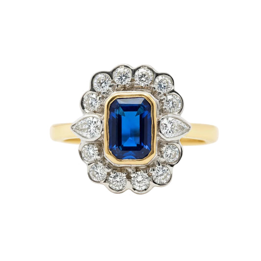 Art Deco Style Sapphire and Diamond Ring in 18ct
