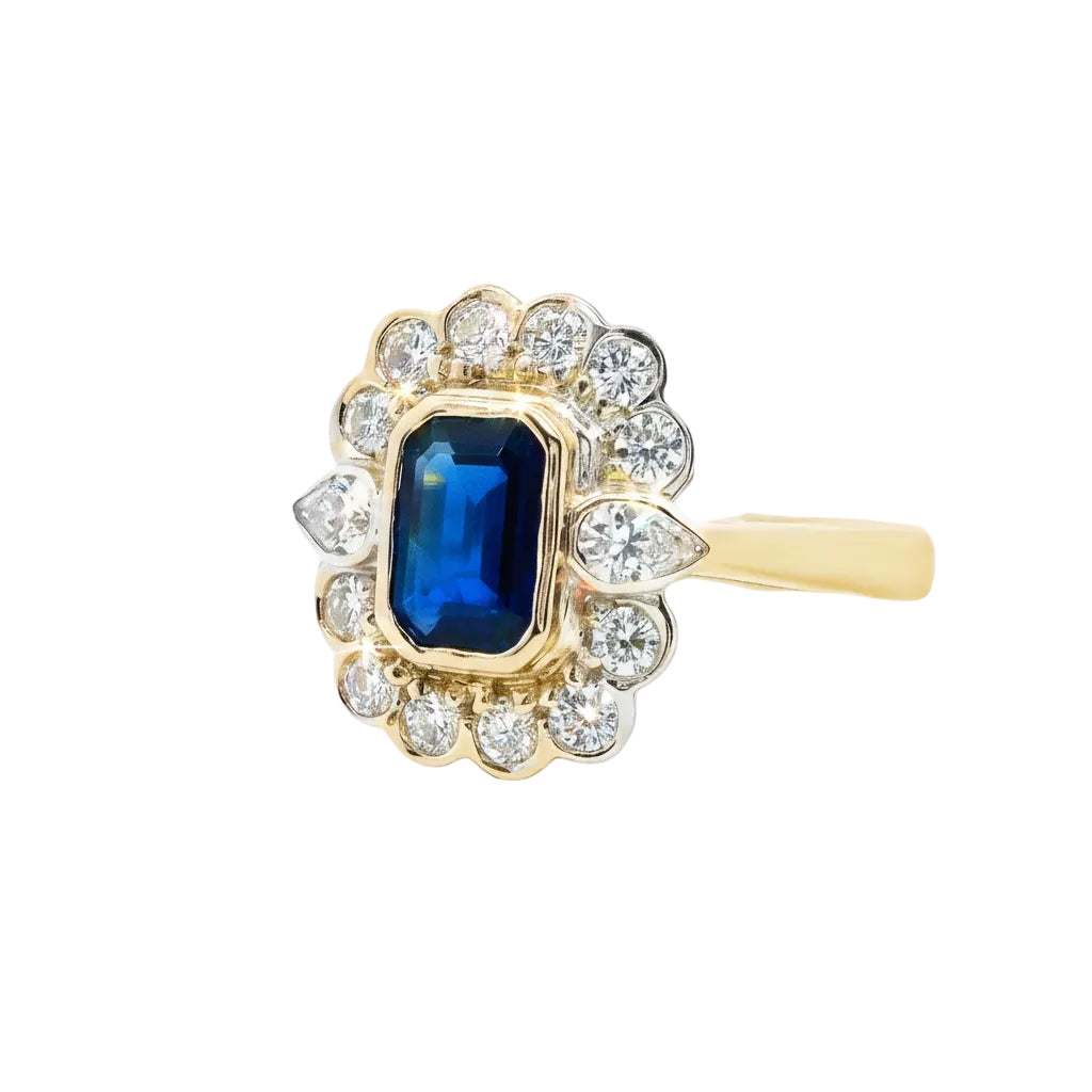 Art Deco Style Sapphire and Diamond Ring in 18ct