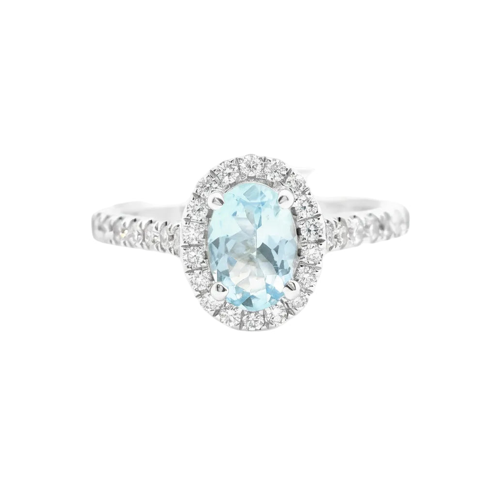 Oval Aquamarine and Diamonds Ring in 18ct White Gold