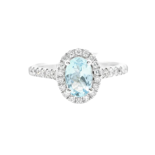 Oval Aquamarine and Diamonds Ring in 18ct White Gold