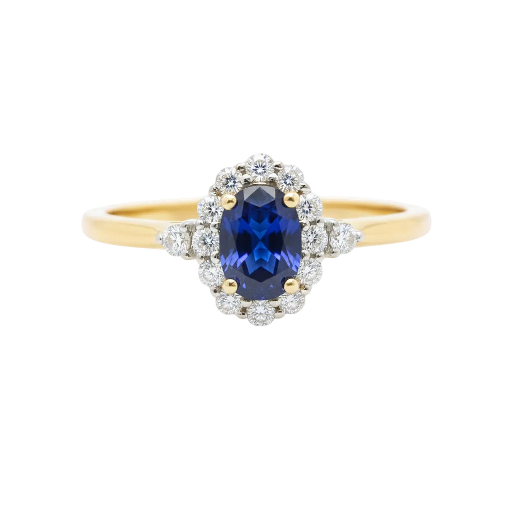 Oval Sapphire and Diamonds Ring in 18ct Yellow Gold