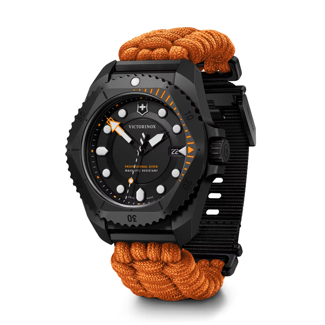 Side view of Victorinox Dive Pro Quartz 242069.1 black titanium professional dive watch