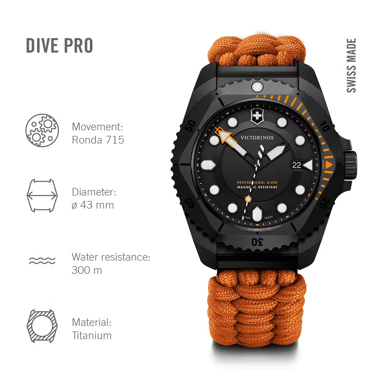 Victorinox 242069.1 Dive Pro Quartz ISO 6425 professional dive watch with 300m water resistance