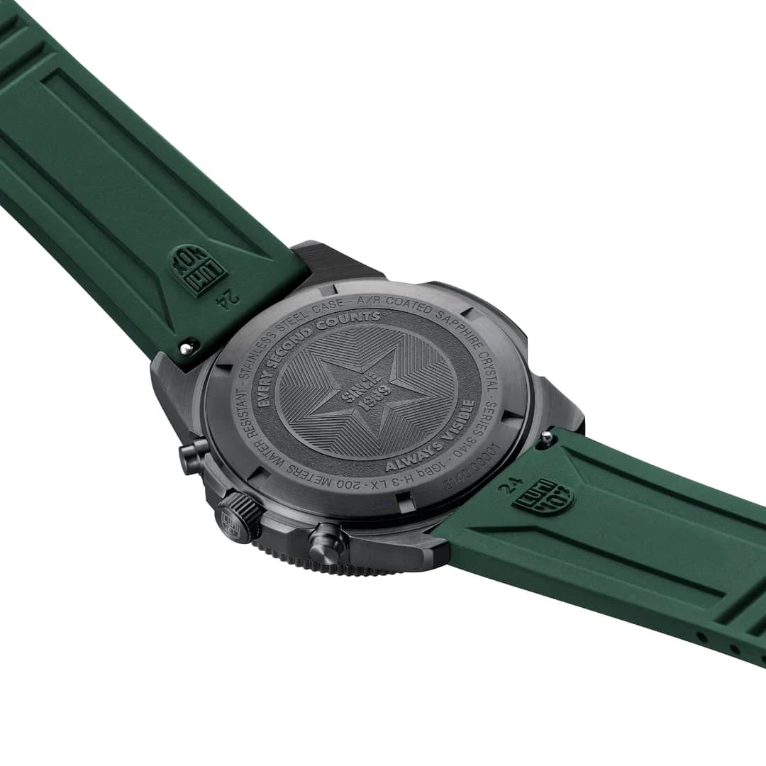 Luminox Pacific Diver Chronograph XS.3147 Forest Green Swiss dive watch worn on the wrist