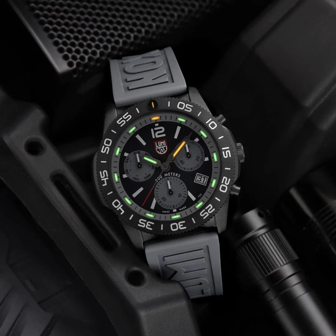 Luminox Pacific Diver Chronograph XS.3148 illuminated at night with Luminox Light Technology