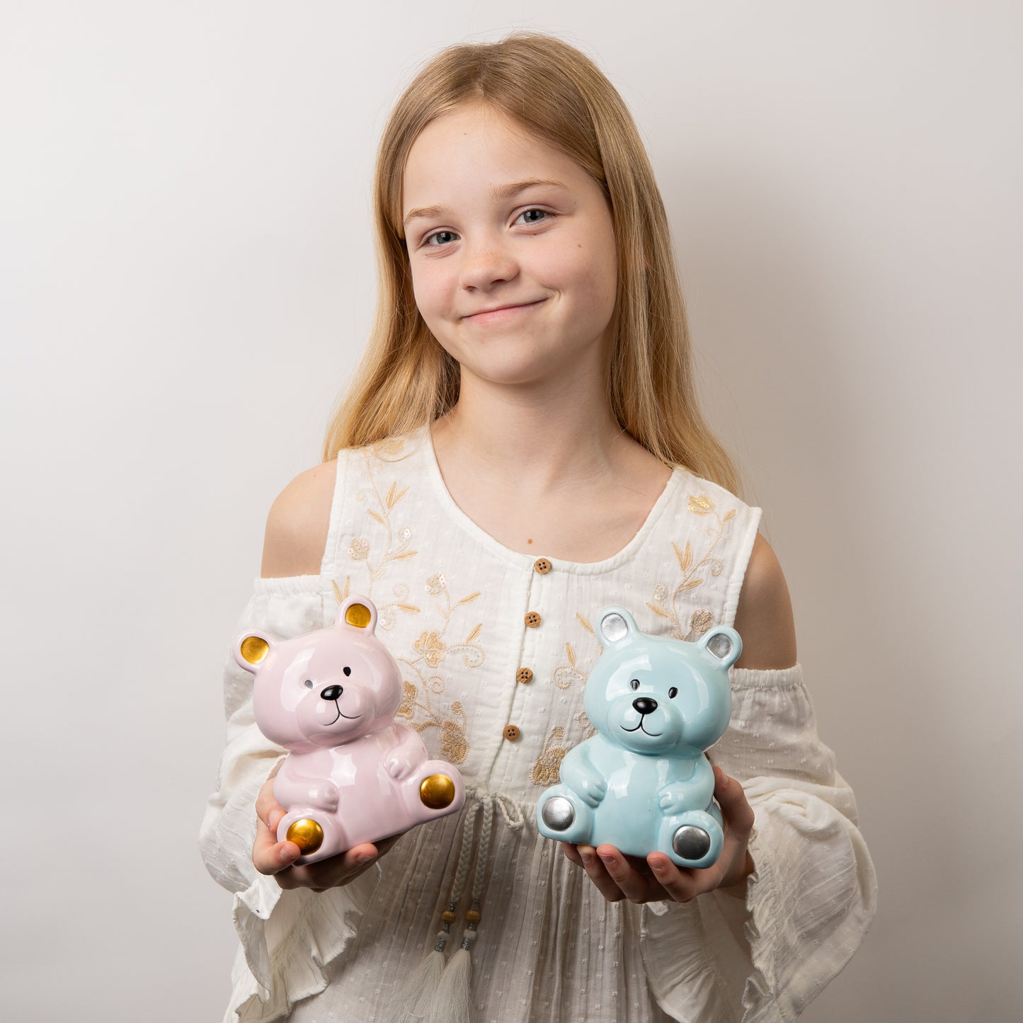 Blue Ceramic Teddy Money Box