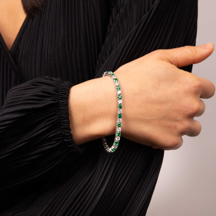 Emerald  Two Tone Zirconia Tennis Bracelet