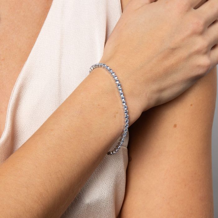 Aquamarine Blue Zirconia Small Zirconia Charm Tennis Bracelet