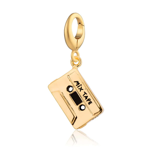 Gold cassette tape charm by Lily Charmed in 18ct gold-plated recycled sterling silver