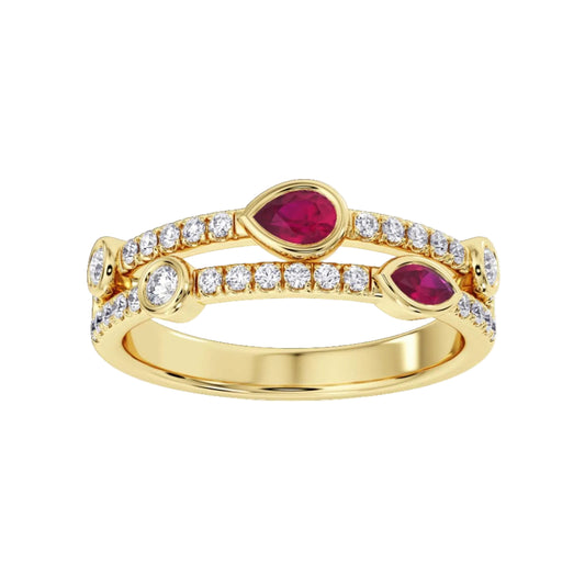 Rubover Set Ruby and diamonds Ring