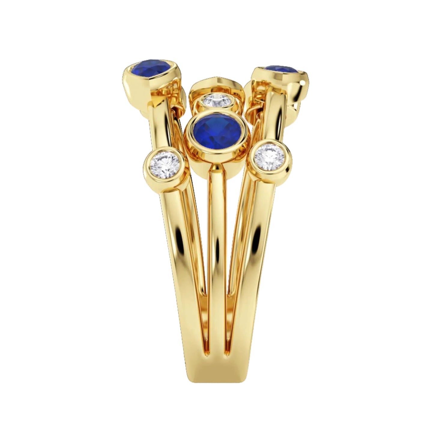 Pear Blue Sapphire in Rubover Setting Ring with Diamond