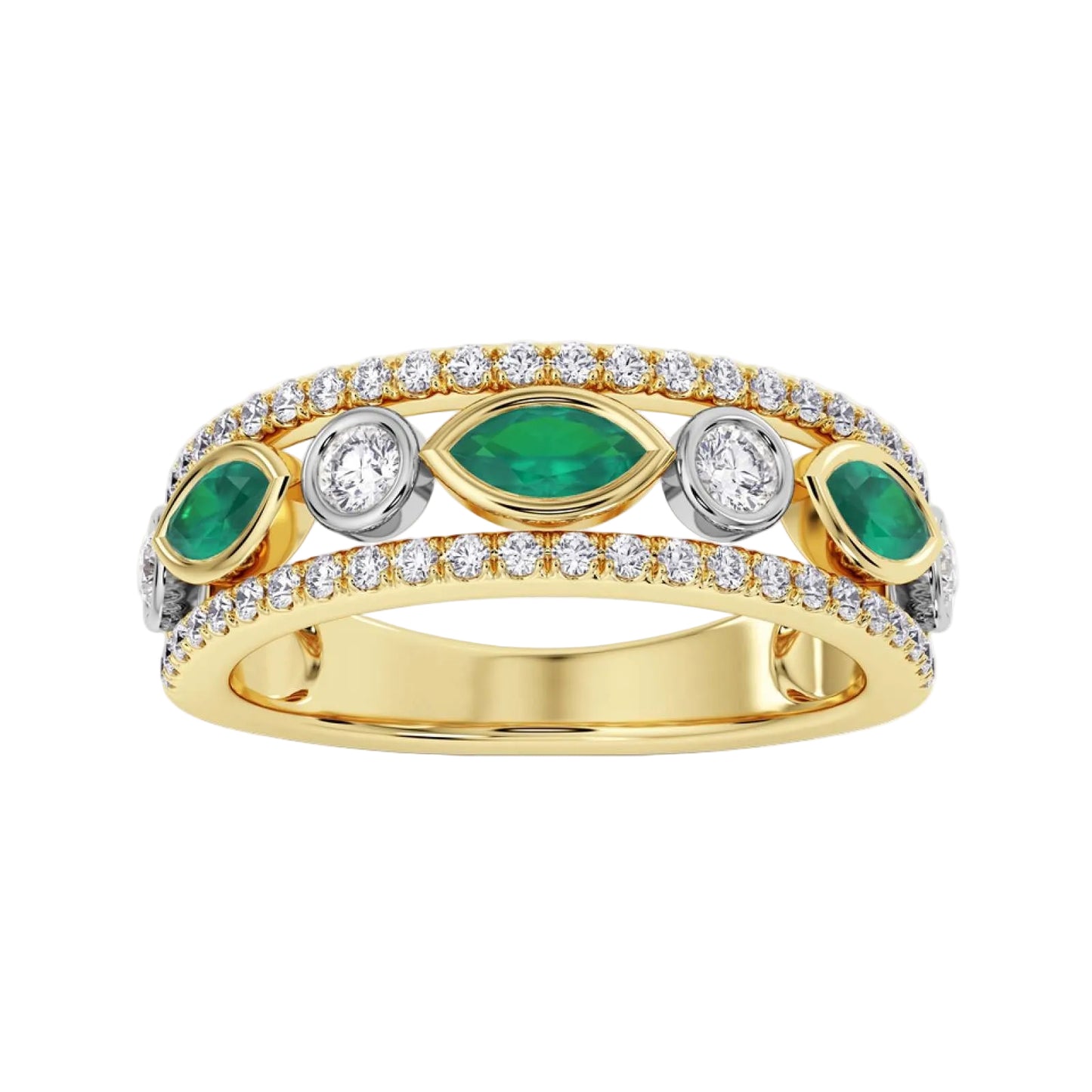 18ct Yellow Gold and Platinum Marquise Emerald and Diamond Ring