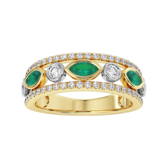 18ct Yellow Gold and Platinum Marquise Emerald and Diamond Ring