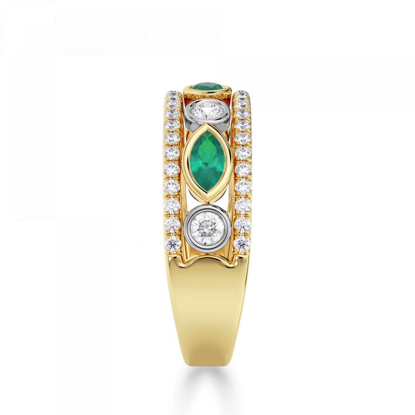 18ct Yellow Gold and Platinum Marquise Emerald and Diamond Ring