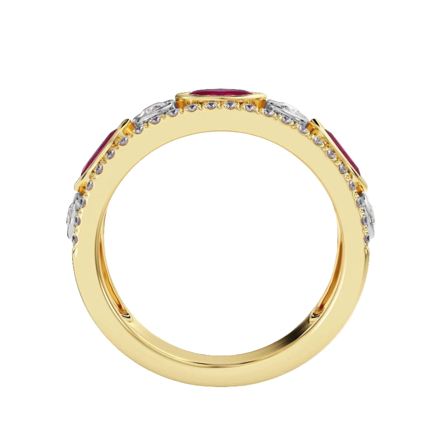 18ct Yellow Gold and Platnium Ring with Rubies and Diamonds