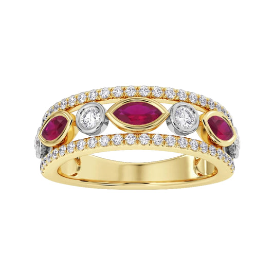 18ct Yellow Gold and Platnium Ring with Rubies and Diamonds