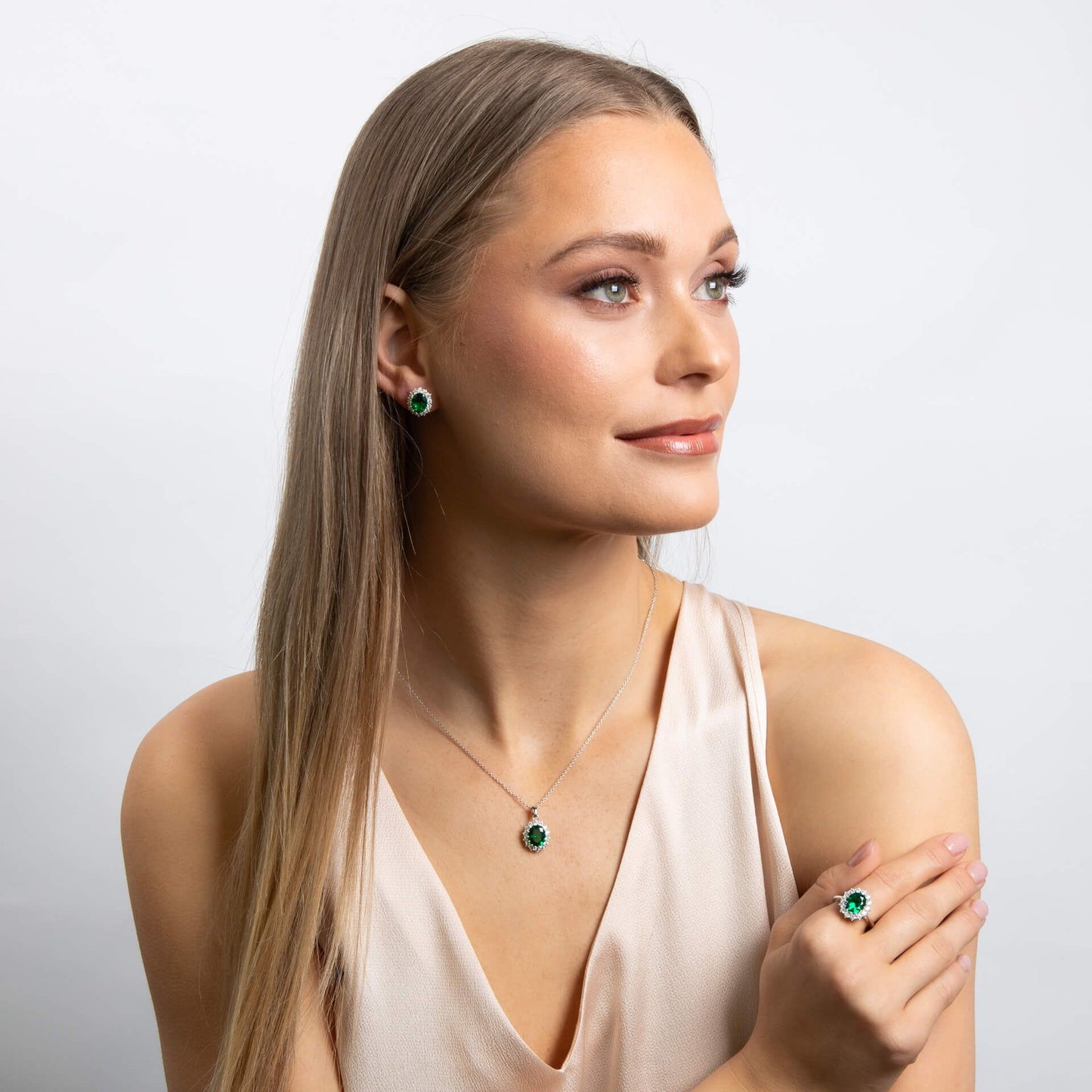 Emerald Zirconia Oval Ring with Surround