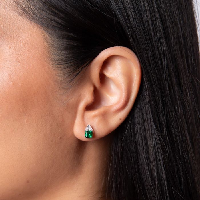 Emerald Zirconia Square Cut Earrings