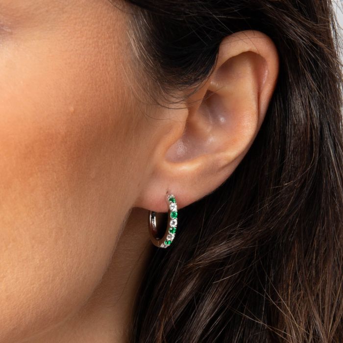 Emerald Two Tone Zirconia Hoop Earrings