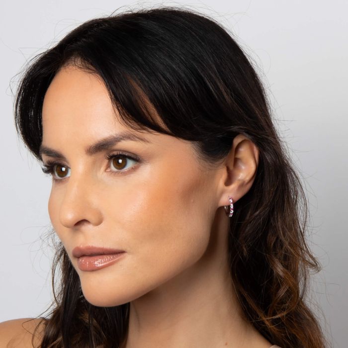 Ruby Tone Zirconia Hoop Earrings