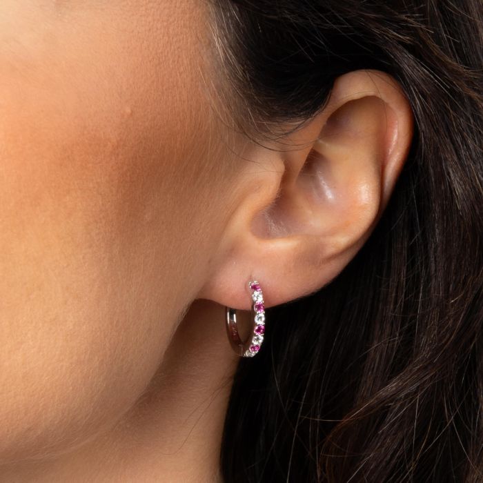 Ruby Tone Zirconia Hoop Earrings