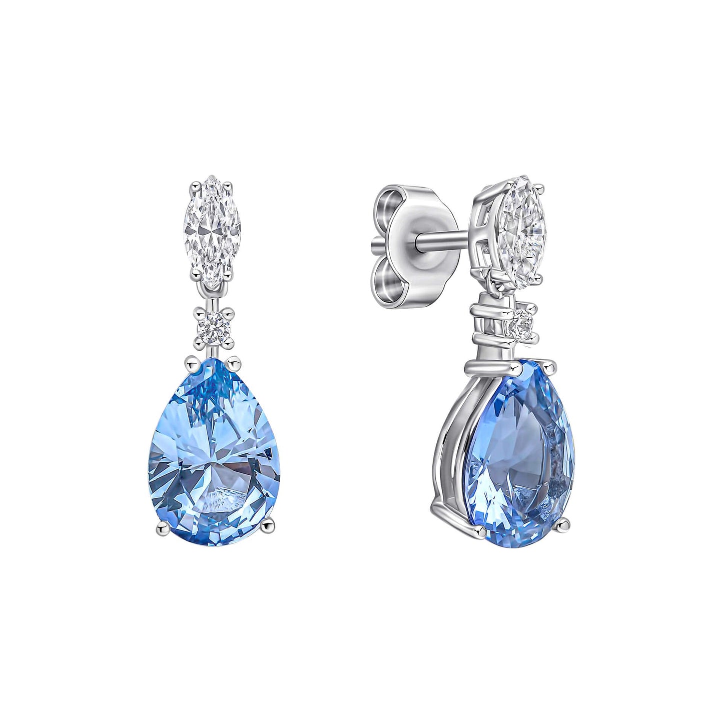 Aquamarine Blue Teardrop and Marquise Drop Earrings