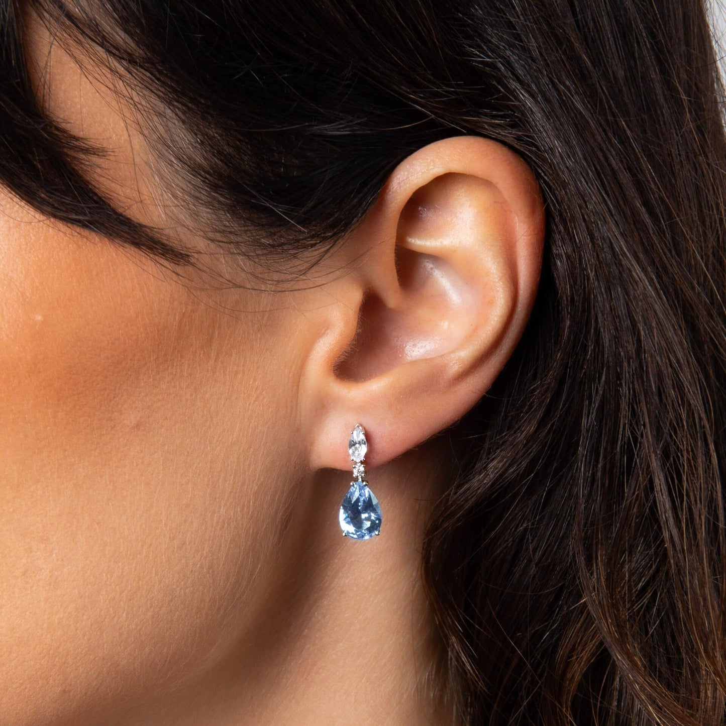 Aquamarine Blue Teardrop and Marquise Drop Earrings
