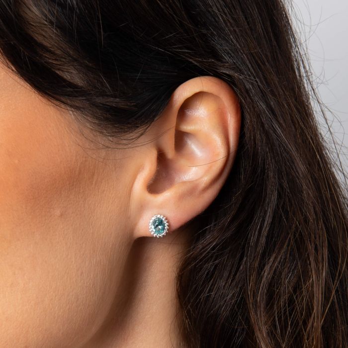 Paraiba Tourmaline Zirconia Oval Zirconia Pave Stud Earrings