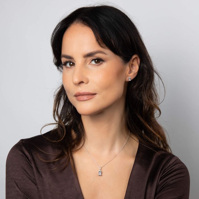 Emerald Cut Half Bezel Stud Earrings