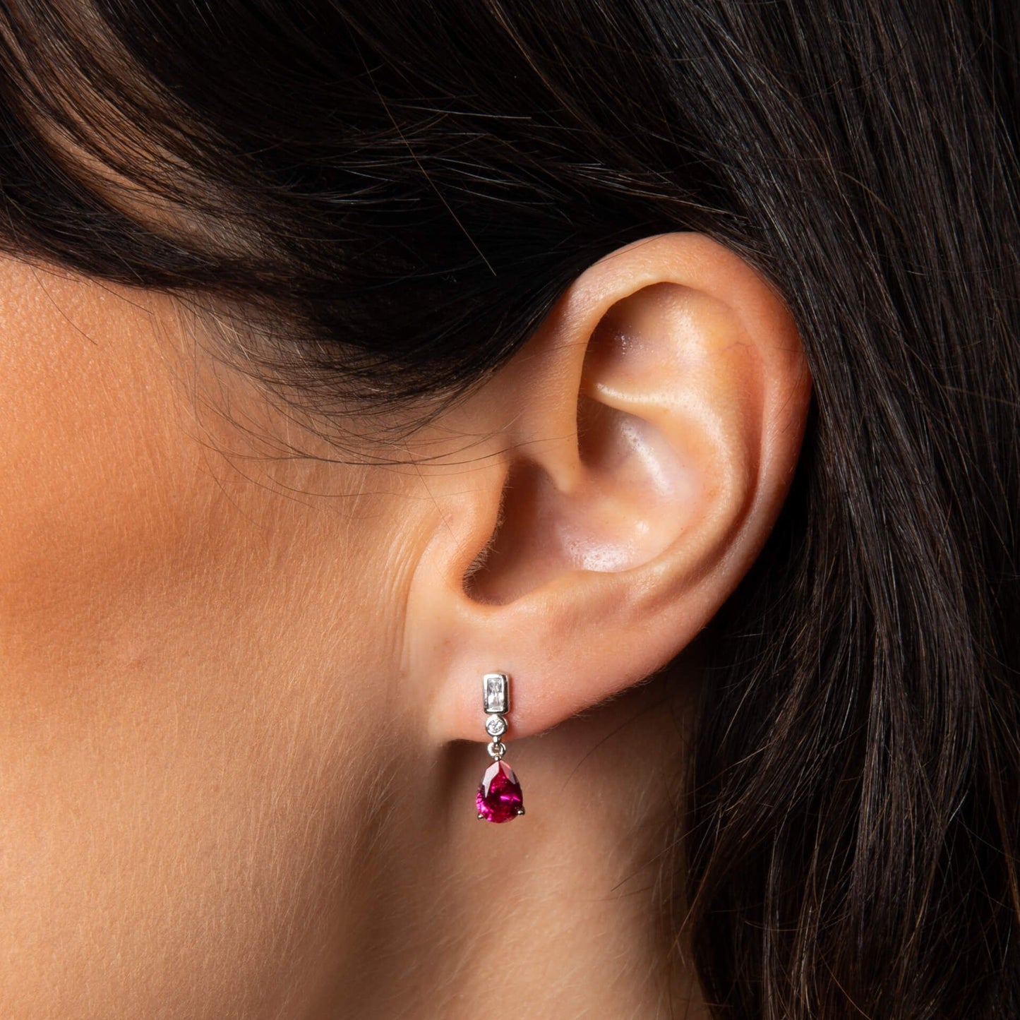 Ruby Zirconia Bezel and Teardrop Earrings
