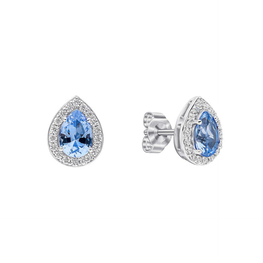 Aquamarine Blue Zirconia Halo Teardrop Stud Earrings
