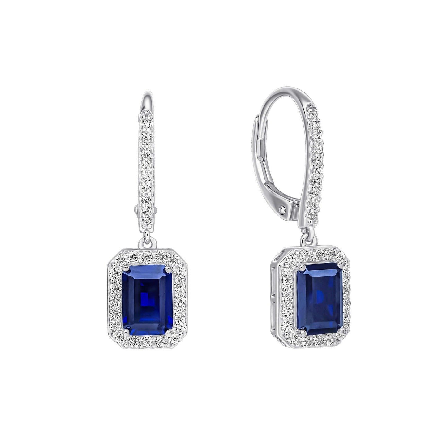 Sapphire Zirconia Geometric Halo Drop Earrings