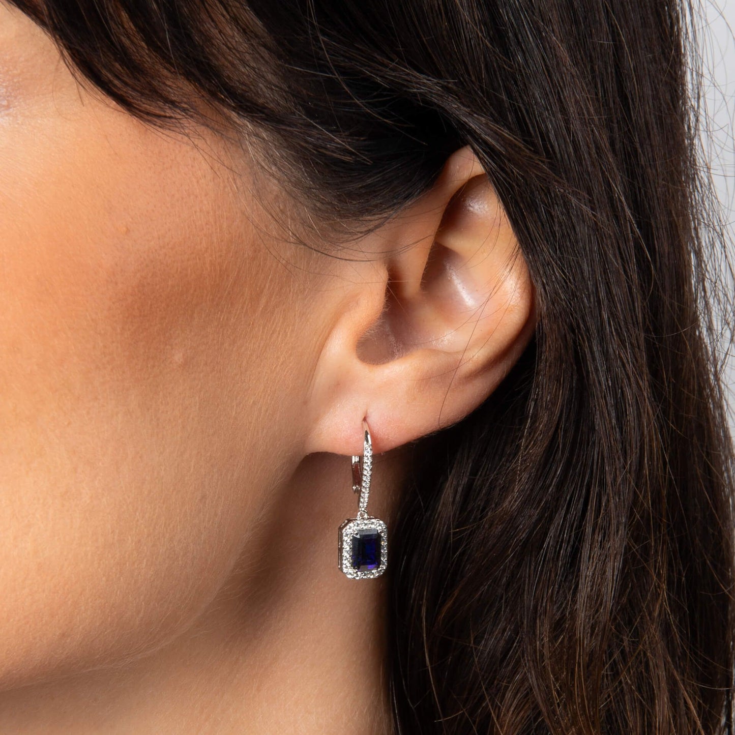 Sapphire Zirconia Geometric Halo Drop Earrings