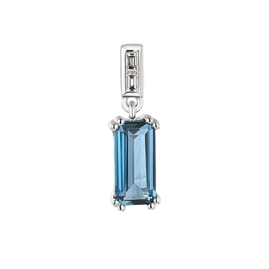 9ct White Gold London Blue Topaz Pendant with Diamonds