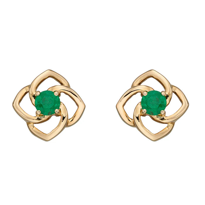 Cut Out Flower Stud Earrings with Emerald