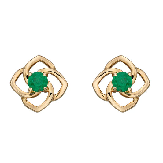 Cut Out Flower Stud Earrings with Emerald