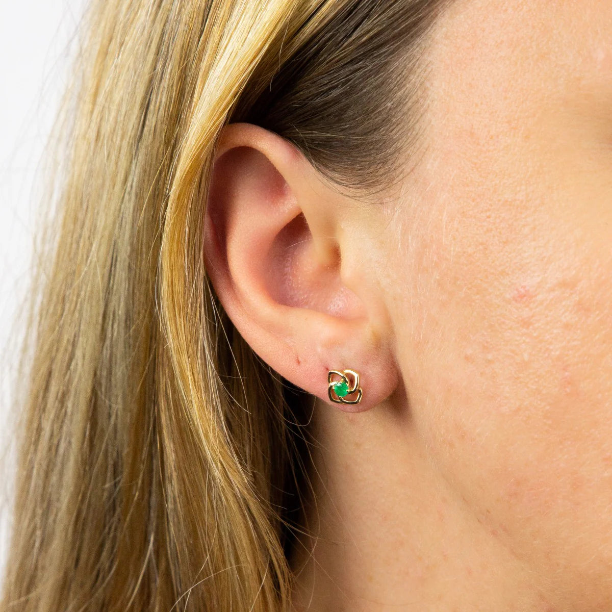 Cut Out Flower Stud Earrings with Emerald