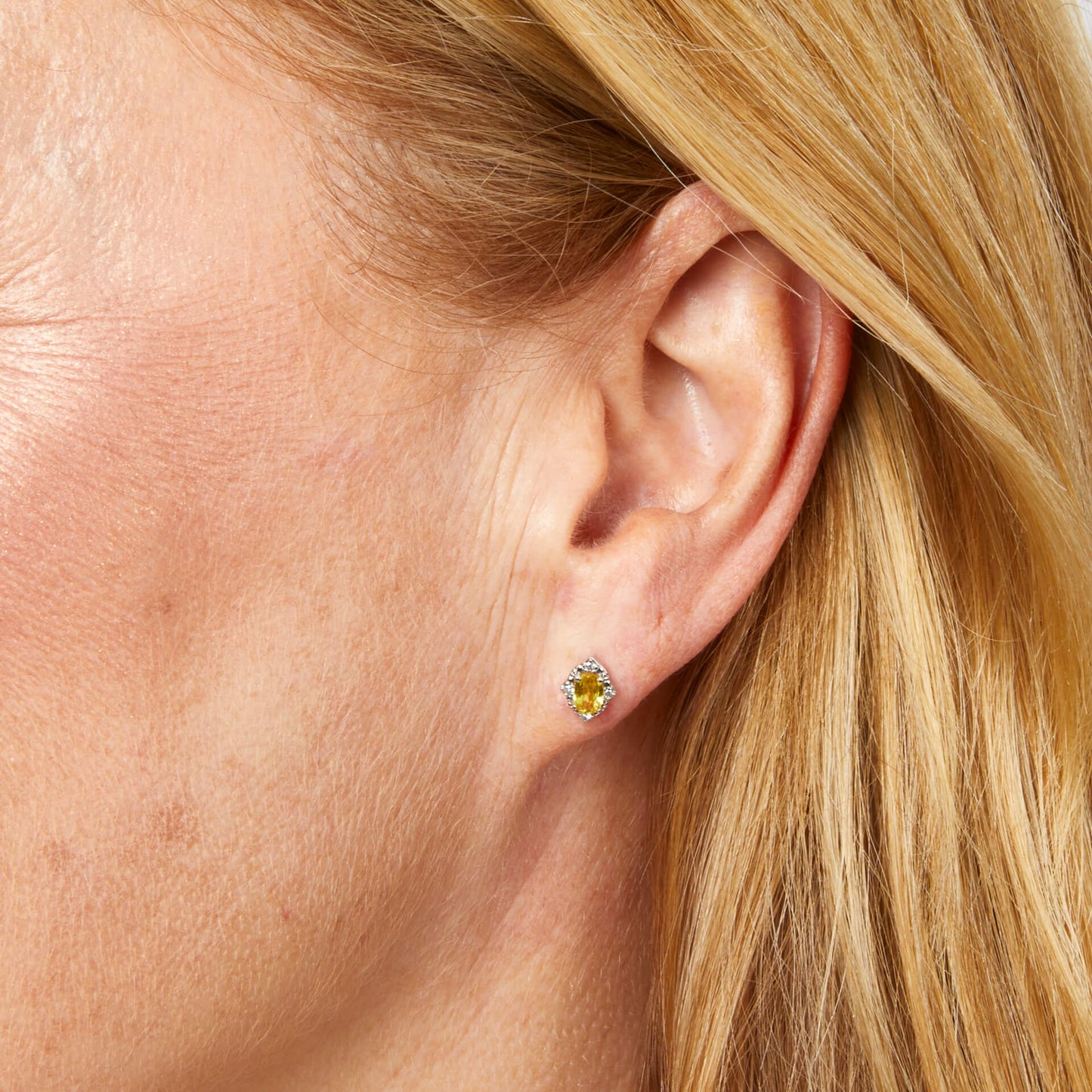 Gold Oval Sapphire and Diamond Stud Earrings