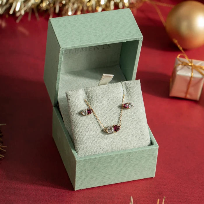 Toi et Moi Heart Necklace with Rhodolite Garnet & White Topaz