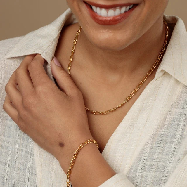 Gold My Story charm collector necklace by Lily Charmed in 18ct gold plated sterling silver set with the bracelet