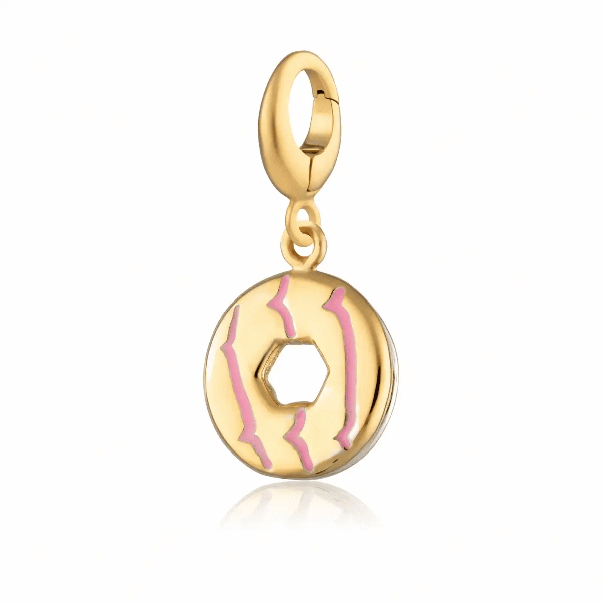 Lily Charmed gold Party Ring biscuit charm with pink enamel in 18ct gold-plated sterling silver