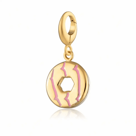 Lily Charmed gold Party Ring biscuit charm with pink enamel in 18ct gold-plated sterling silver